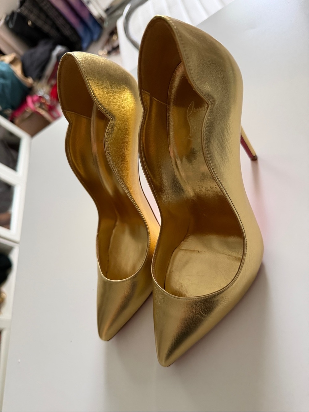Christian Louboutin Metallic Gold Pointed-Toe Stiletto Heels
